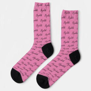 Einfaches rosa und schwarzes Skriptnamensmuster Socken