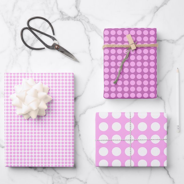 Einfaches Rosa und Weißes Punkte-Muster Geschenkpapier Set (Vorderseite)