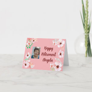 Einfaches rosafarbenes Blumen-Happy-Renteneintritt Karte