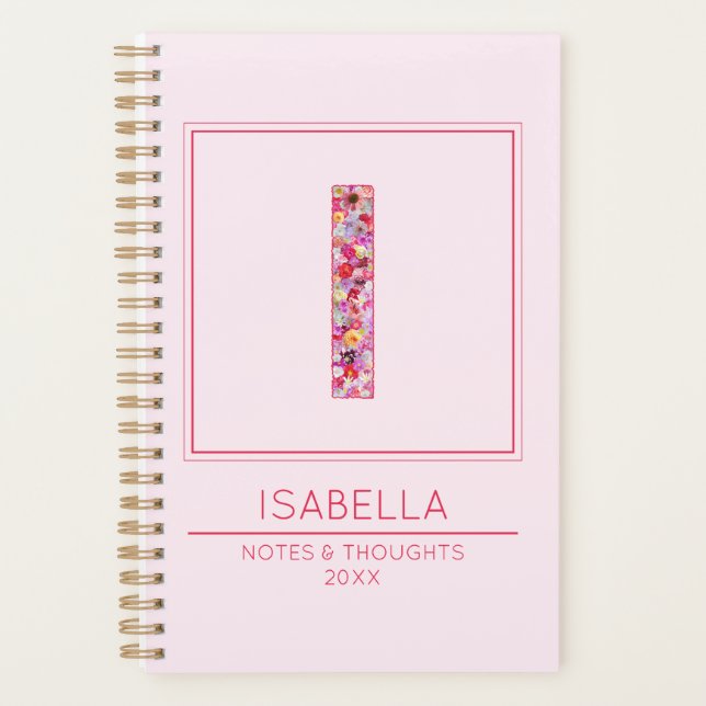 Einfaches rosafarbenes florales Monogramm Buchstab Planer (Vorderseite)