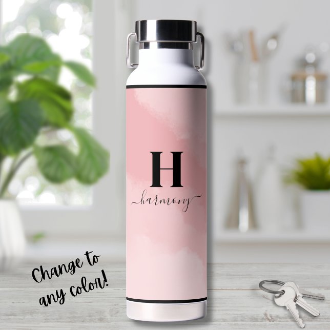 Einfaches rosafarbenes Monogramm Trinkflasche (Simple Blush Pink Monogram Water Bottle)