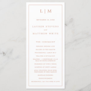 Einfaches Rosarotes Monogramm Elegante Hochzeit Programm