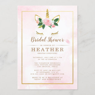 Einfaches Rosaund Goldunicorn-Brautparty Einladung