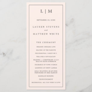 Einfaches Rosé-Monogramm Elegante Hochzeit Programm