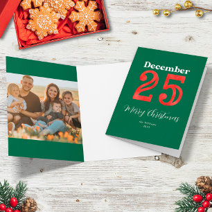 Einfaches Rot Grün Frohe Weihnachten Familienfoto