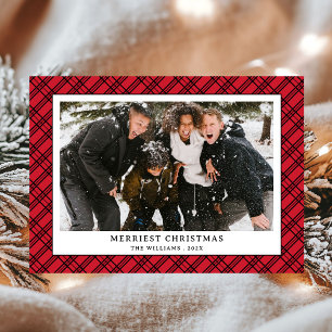 Einfaches Rot-Schwarz-Karo-Weihnachtsfoto Feiertagskarte