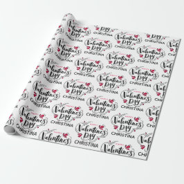 Einfaches Rot und Weiß Frohes Valentinstag-Name Geschenkpapier