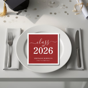 Einfaches Rot-Weiß-Abschlussklasse 2026 Serviette