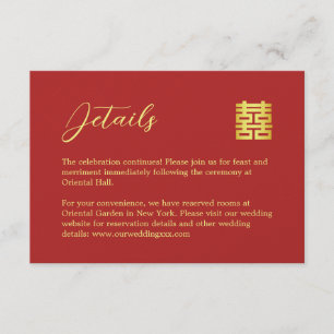Einfaches rotes Gold, moderne chinesische Hochzeit Begleitkarte