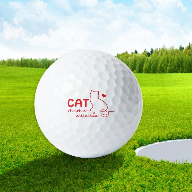 Einfaches rotes Herz Katze Mama Muttertag Golfball (Von Creator hochgeladen)