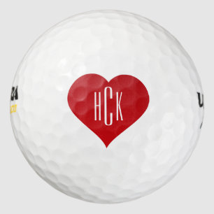 Einfaches Rotes Herz und Monogramm Golfball