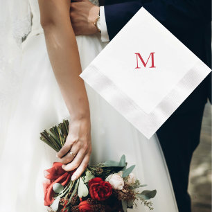 Einfaches rotes Monogramm Cocktailpapier Napkin Serviette