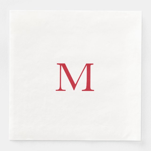 Einfaches rotes Monogramm-Papier Napkin Serviette (Vorderseite)