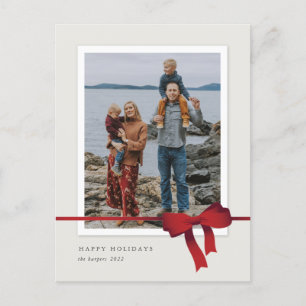 Einfaches rotes Schleifen-Foto-Weihnachten Feiertagspostkarte