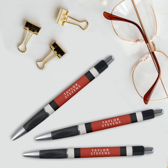 Einfaches rotes Schwarz-Farbblock mit Namen Kugelschreiber (Personalize this custom pen design with your name.)