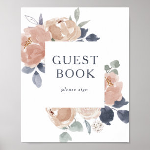 Einfaches Rustikales Florales Gästebuch-Schild Poster