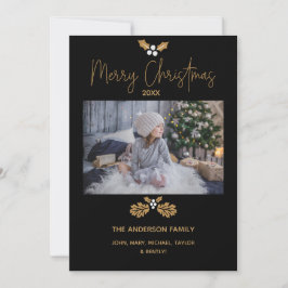 Einfaches rustikales Gold und schwarzes Foto Frohe Feiertagskarte