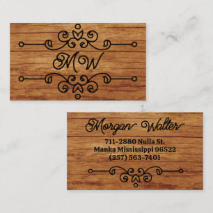 Einfaches rustikales Holzflor Monogramm Vintage Re Visitenkarte