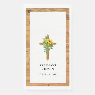 Einfaches rustikales Sonnenblumen-Holz-Kreuz-Hochz Serviette