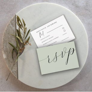 Einfaches Sagen Grün Kalligrafie Hochzeit RSVP Karte