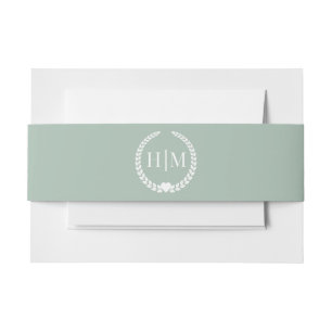 Einfaches Salbeigrün Minimalistisches Monogramm Einladungsbanderole
