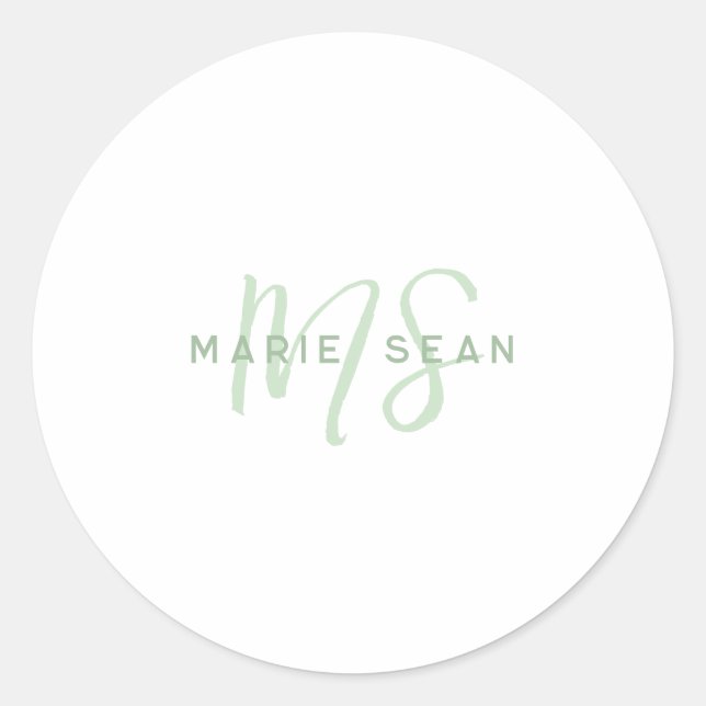 Einfaches Salbeigrün minimalistisches Monogramm Runder Aufkleber (Vorderseite)
