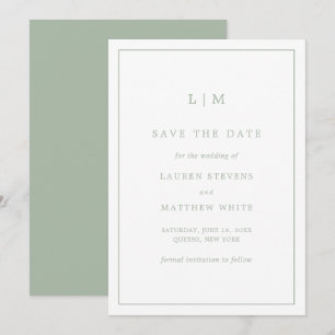 Einfaches Salbeigrün Monogramm Elegante Hochzeit Save The Date