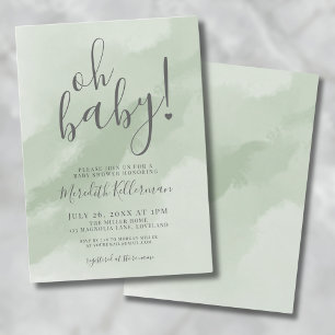 Einfaches Salbeigrün Oh Baby Shower Einladung