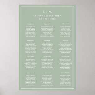 Einfaches Salbeigrünes Monogramm-Hochzeits-Sitzpla Poster
