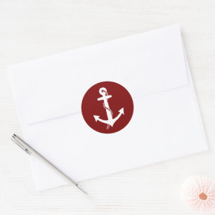 Einfaches, sauberes, marine-rotes und weißes Anker Runder Aufkleber