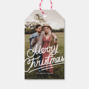Einfaches sauberes vintage Frohe Weihnachten Foto Geschenkanhänger