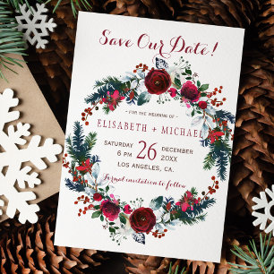 Einfaches, schick blumengeschmücktes Winterkranz r Save The Date