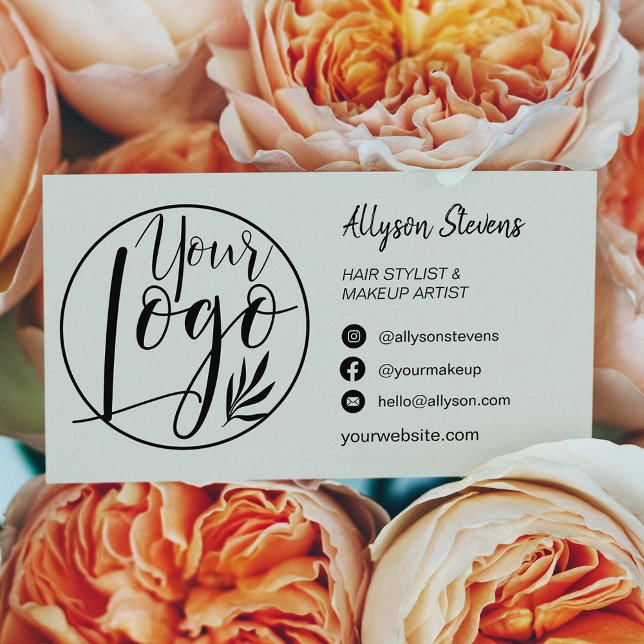 Einfaches, schick graues Haar-Make-up-Foto-Logo qr Visitenkarte (Von Creator hochgeladen)