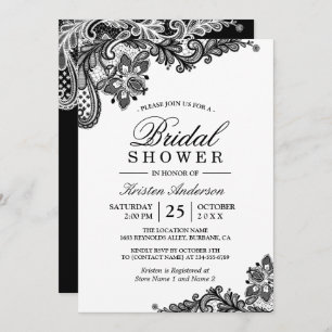 Einfaches, schicker Schwarz-weißer Spitzen-Brautpa Einladung