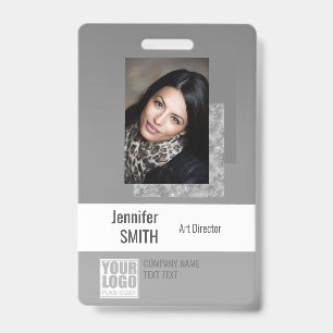 Einfaches, schlichtes, graues Logo-Barcode-ID-Foto Ausweis