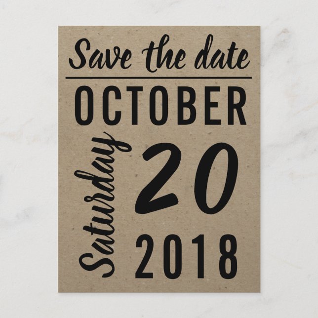 Einfaches Schriftart-Papier Save the Date Ankündigungspostkarte (Vorderseite)