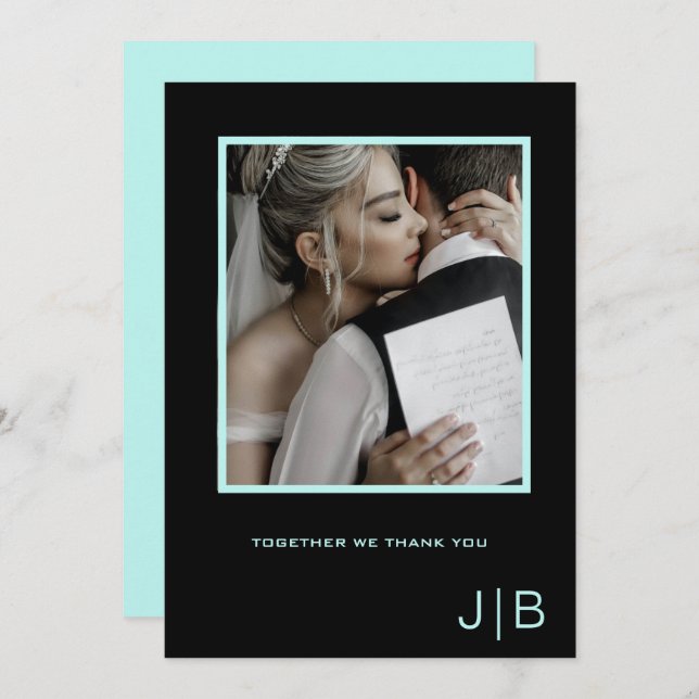 Einfaches Schwarz-aquamarin-Minimalisten-Foto Dankeskarte (Vorne/Hinten)