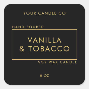 Einfaches Schwarz-Gold-Kerzen-Label Quadratischer Aufkleber