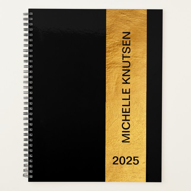 Einfaches Schwarz/Gold Personalisierter Planer 202 (Vorderseite)