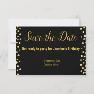 EINFACHES SCHWARZ GOLD PUNKT SAVE THE DATE RSVP KARTE