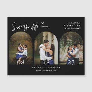 Einfaches Schwarz-Minimal Save the Date Tri-Arch-F Magnetkarte