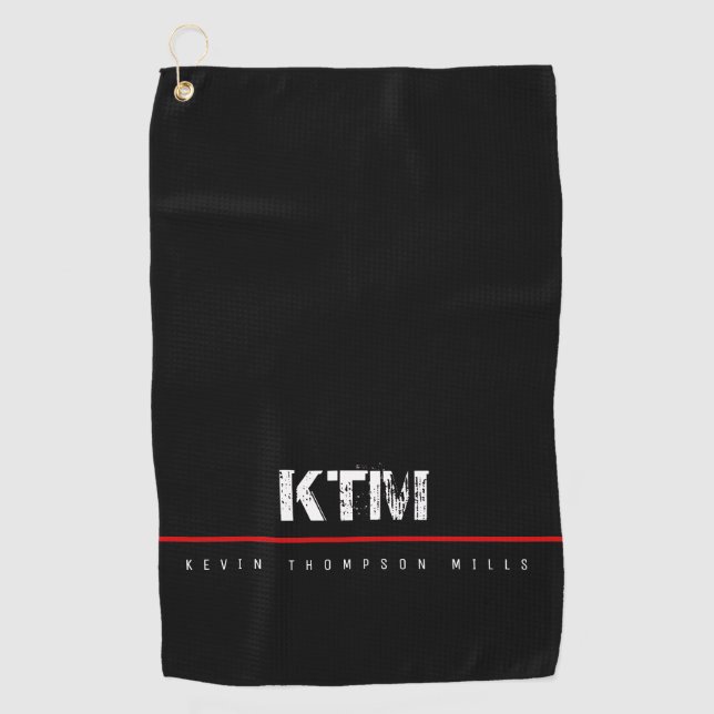 einfaches Schwarz mit Monogramm Golfhandtuch (Vorderseite)