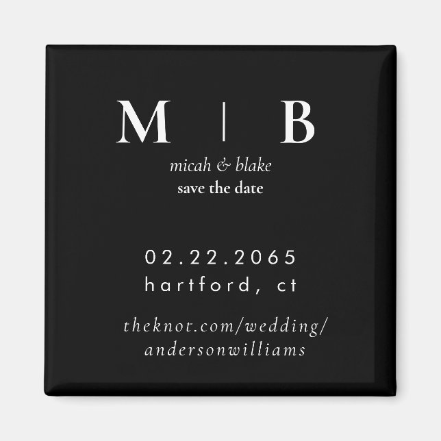 Einfaches Schwarz-Monogramm B/W Hochzeit Das Datum Magnet (Vorne)