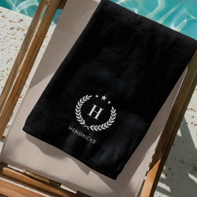 Einfaches Schwarz | Monogramm Stilvoll Modern Mini Strandtuch (Von Creator hochgeladen)
