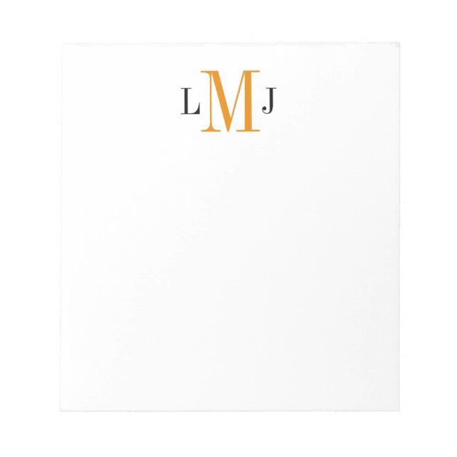 Einfaches Schwarz-Orange-Notepad für das Monogramm Notizblock (Vorderseite)