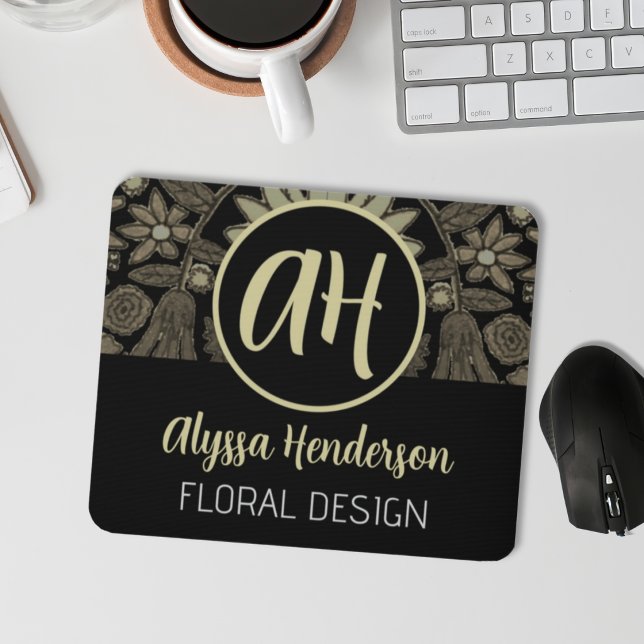 Einfaches Schwarz-Tan-Blumendesign Geschäft-Logo Mousepad (Von Creator hochgeladen)