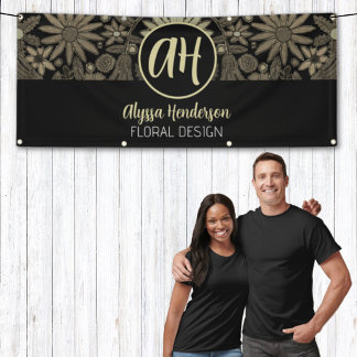 Einfaches Schwarz-Tan-Blumendesign-Unternehmen Banner