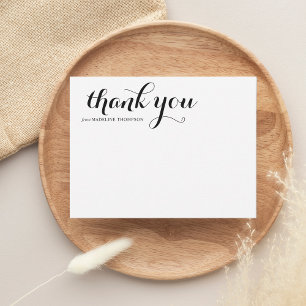 Einfaches Schwarz und Weiß Script Vielen Dank Mitteilungskarte