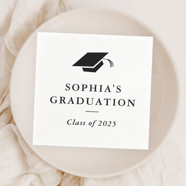 Einfaches Schwarz-Weiß-Abschluss Serviette (Simple black and white graduation party paper napkins.)