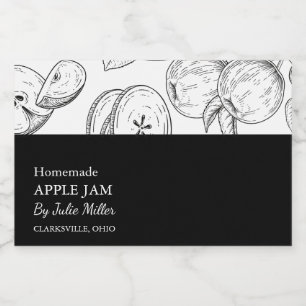 Einfaches Schwarz-Weiß-Apfel-Jam-Label Lebensmitteletikett